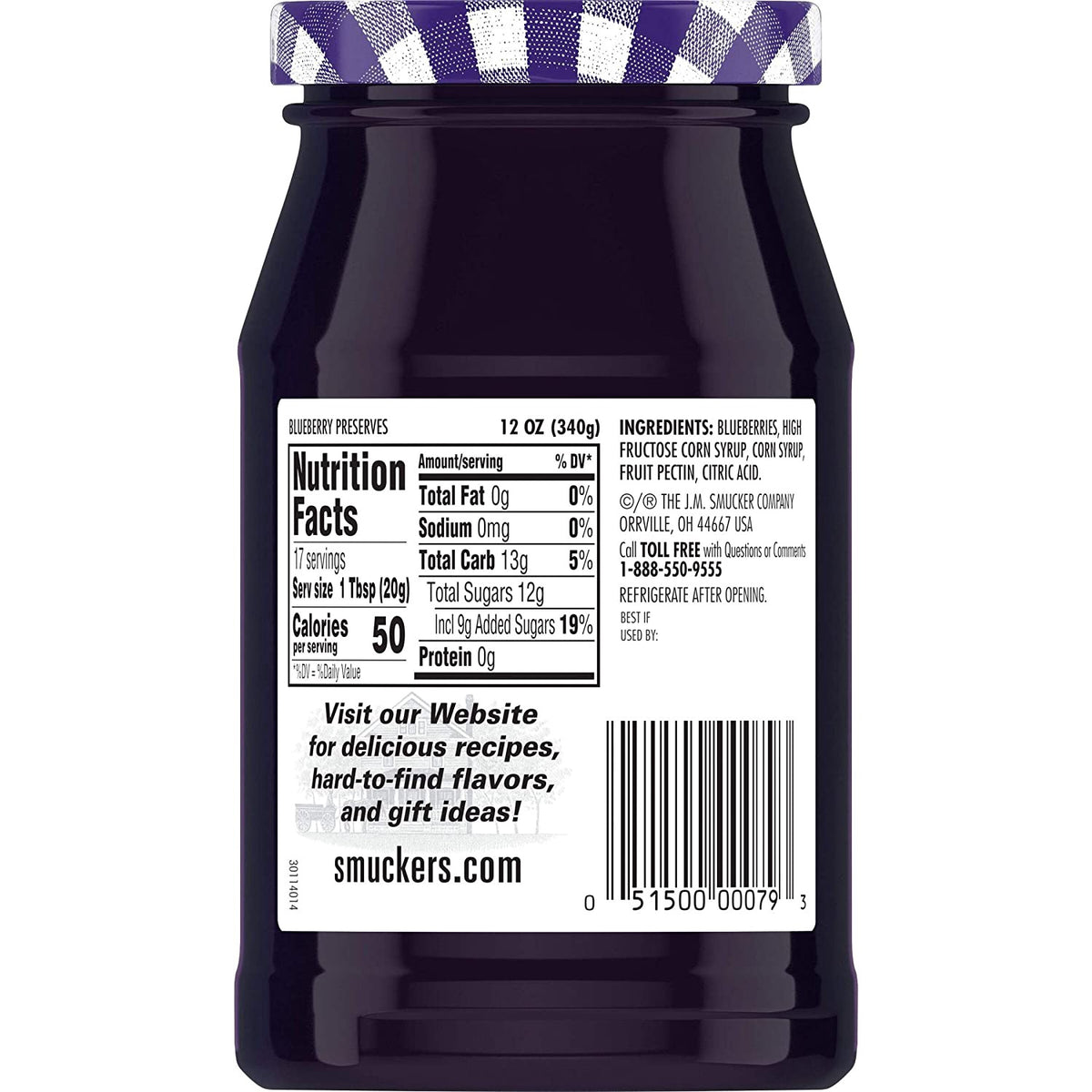 SMUCKER'S Blueberry Preserves 12OZ 340G