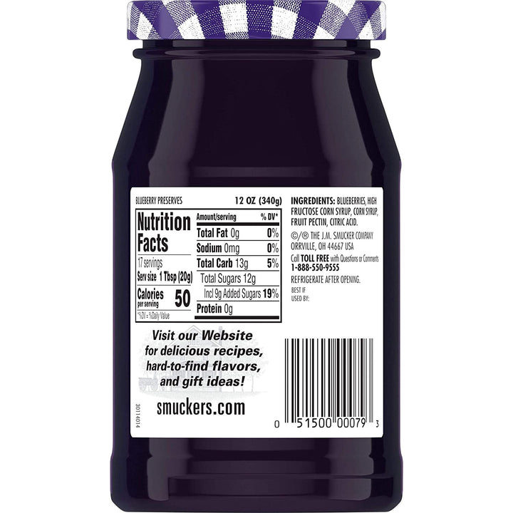 SMUCKER'S Blueberry Preserves 12OZ 340G