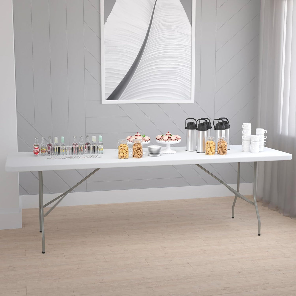 Table Folding Plastic White AC-C240 8FT Straight Rectangle 94.5" X 30" X 29"