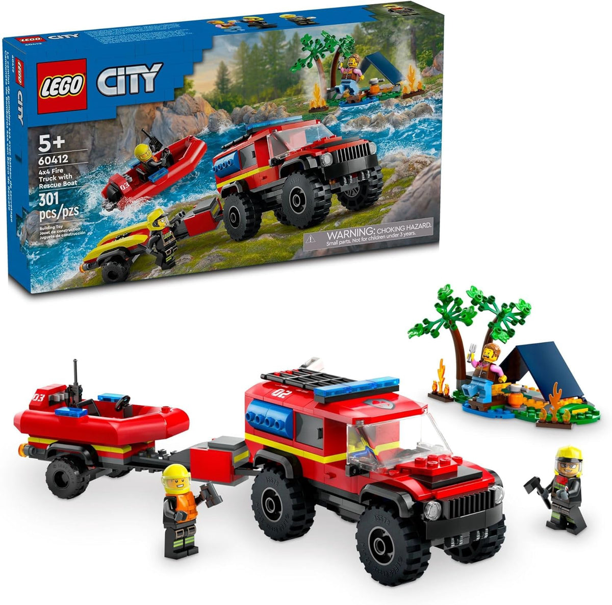 LEGO Toy City 4X4 Fire Truck with Rescue Boat 301PCS 60412