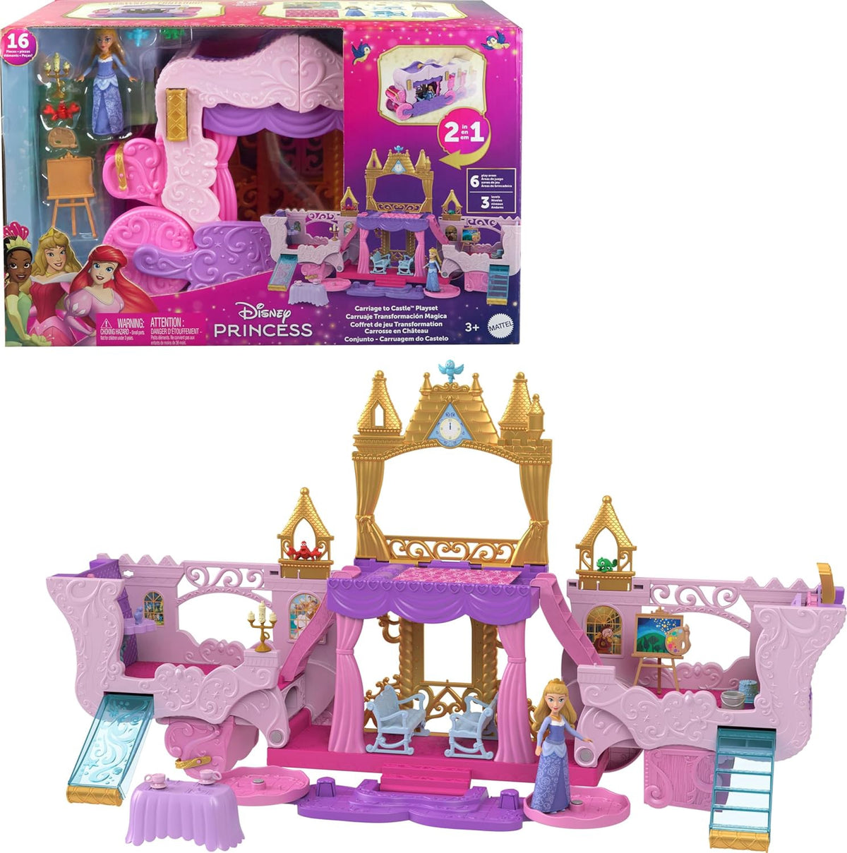 DISNEY Toy Princess Carriage to Castle Transforming Set