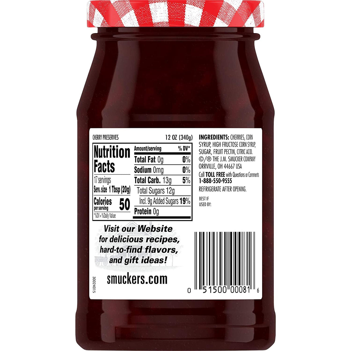SMUCKER'S Cherry Preserves 12OZ 340G
