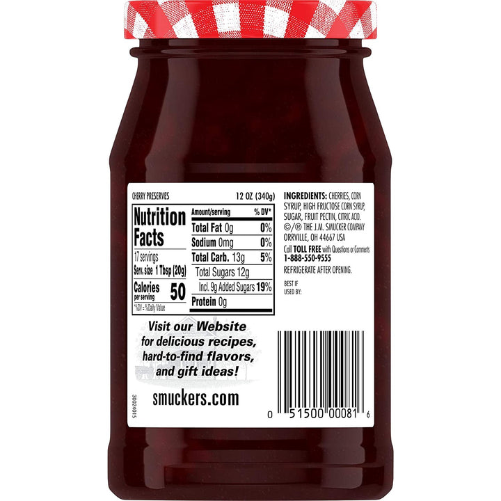 SMUCKER'S Cherry Preserves 12OZ 340G