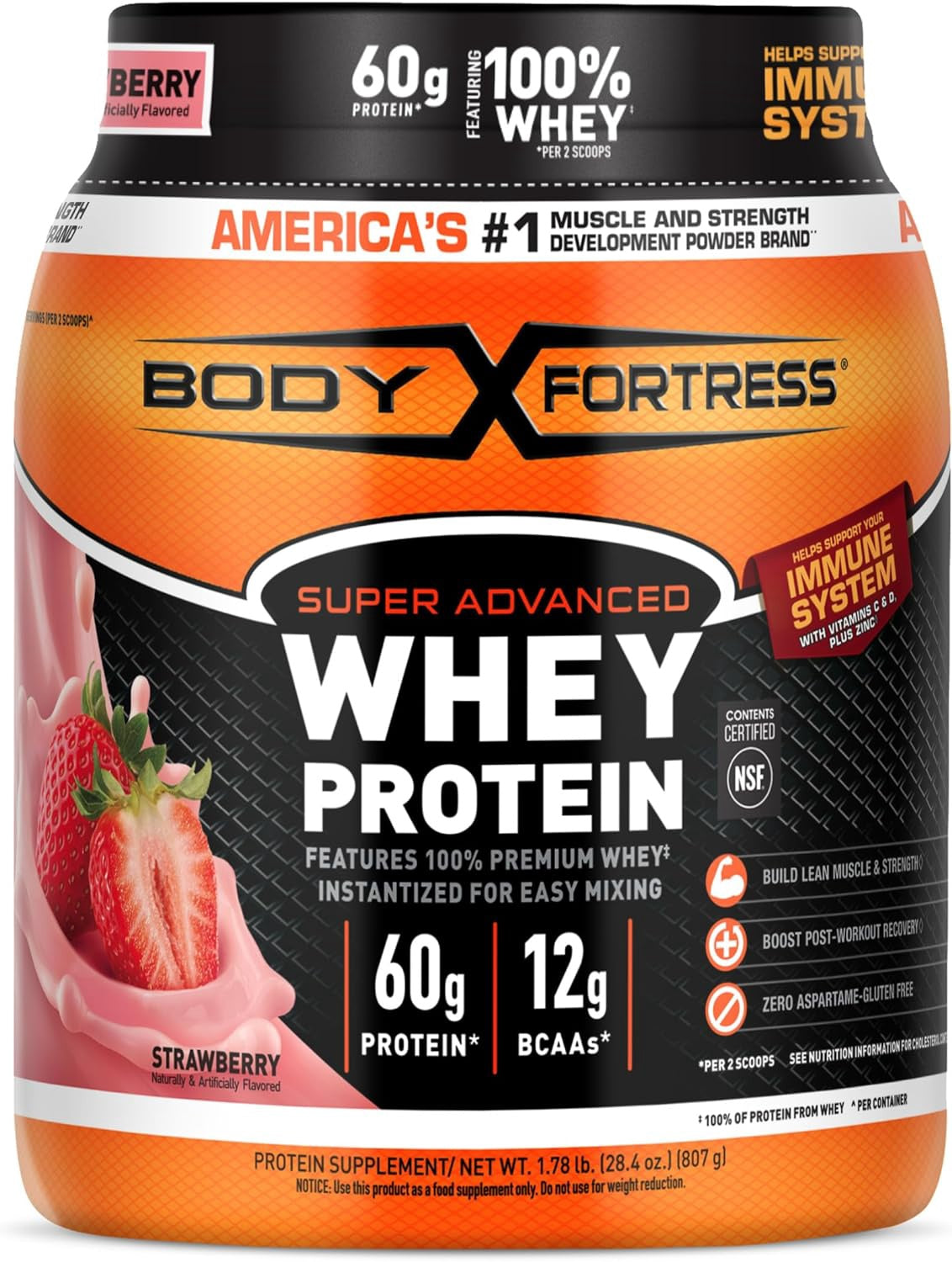 BODY FORTRESS Supplement Whey Protein Strawberry / Chocolate 1.78LB / Strawberry / Strawberry