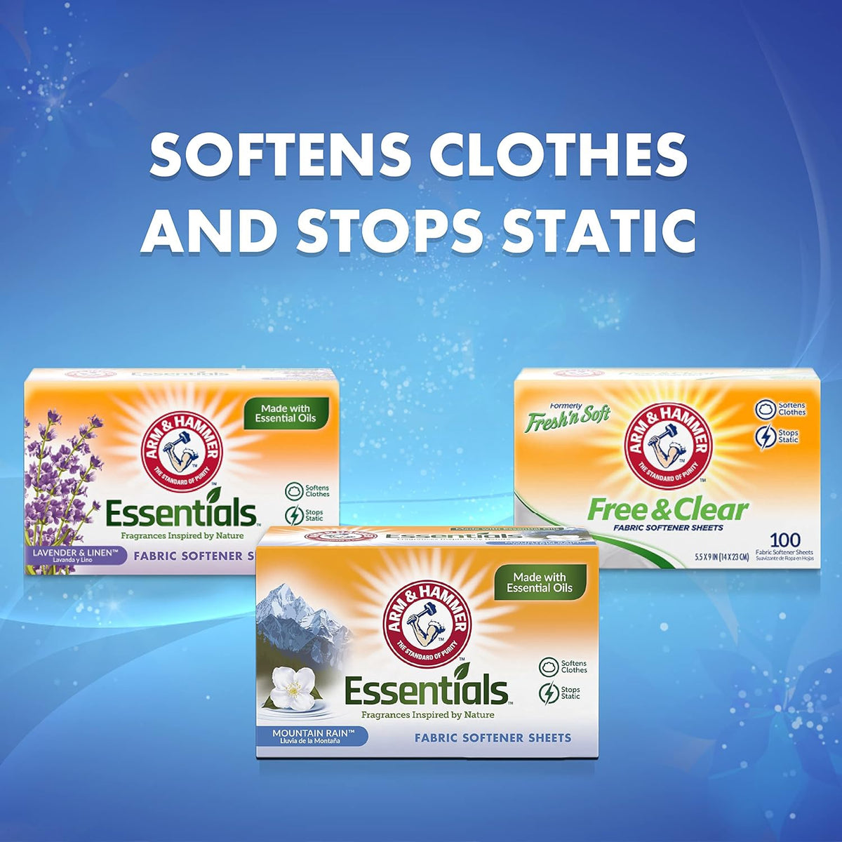 ARM & HAMMER Dryer Sheet Fabric Softener Mountain Rain 144