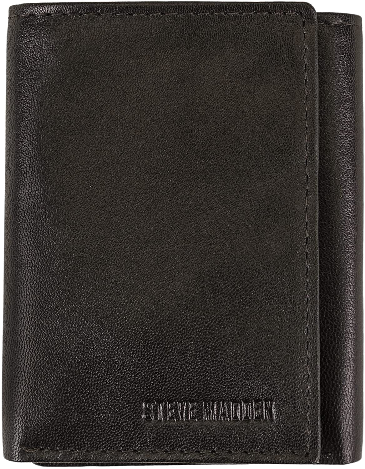 STEVE MADDEN Wallet Men Rfid Trifold Dark Brown / Black Leather with Id Window