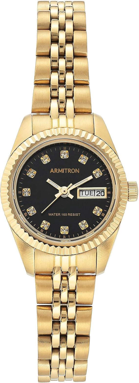 ARMITRON Watch Women Gold Bracelet Crystal 2475BKGP .