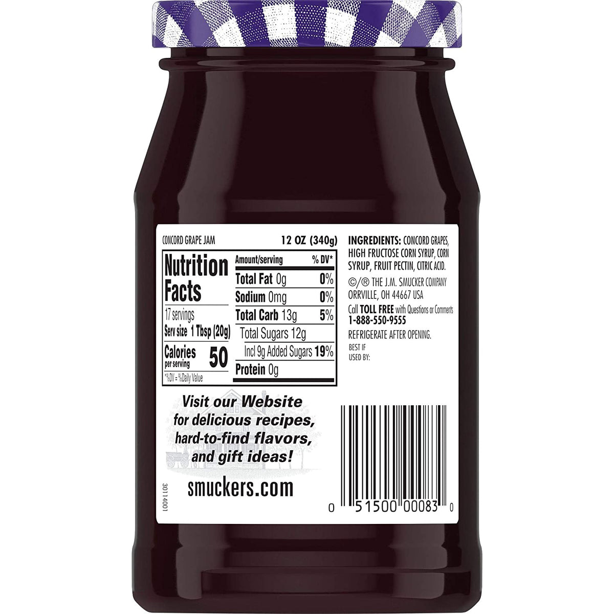 SMUCKER'S Concord Grape Jam 12OZ 340G