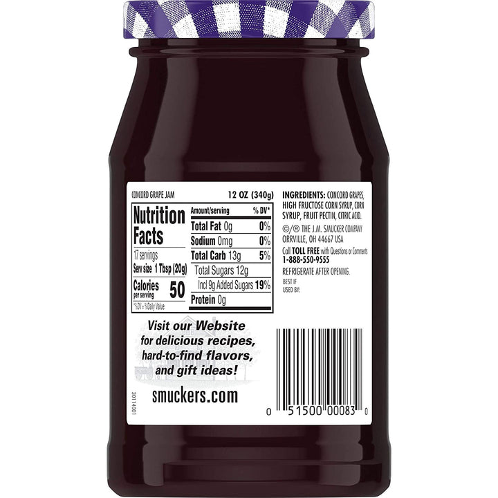 SMUCKER'S Concord Grape Jam 12OZ 340G