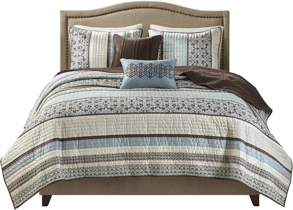 MADISON PARK Quilt Set Luxurious Jacquard 5PCS Queen