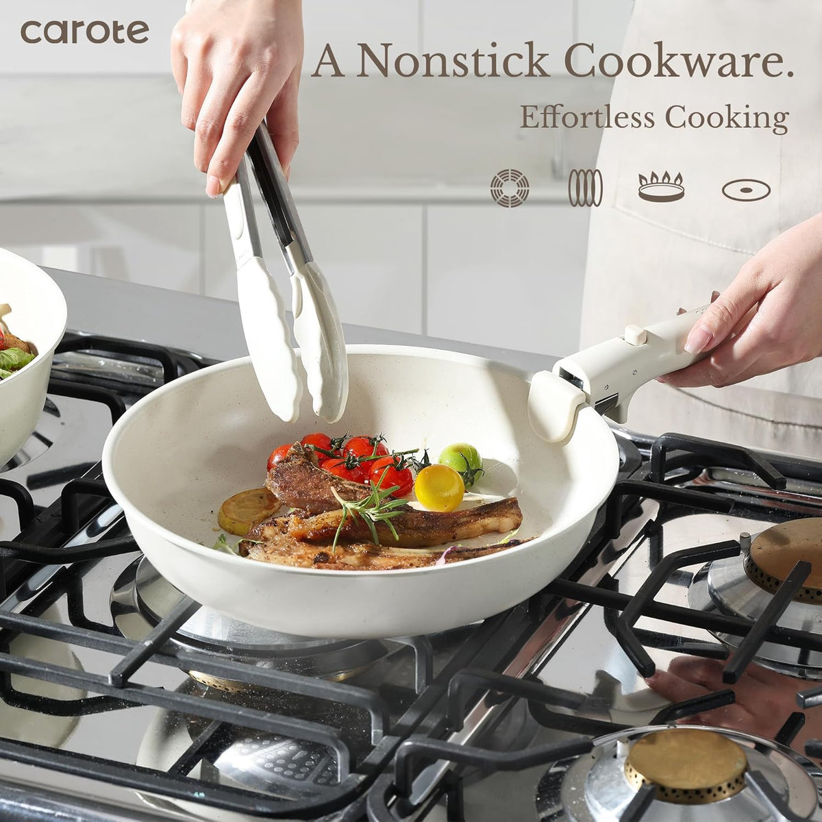 CAROTE Pot Set Non Stick 19PCS White
