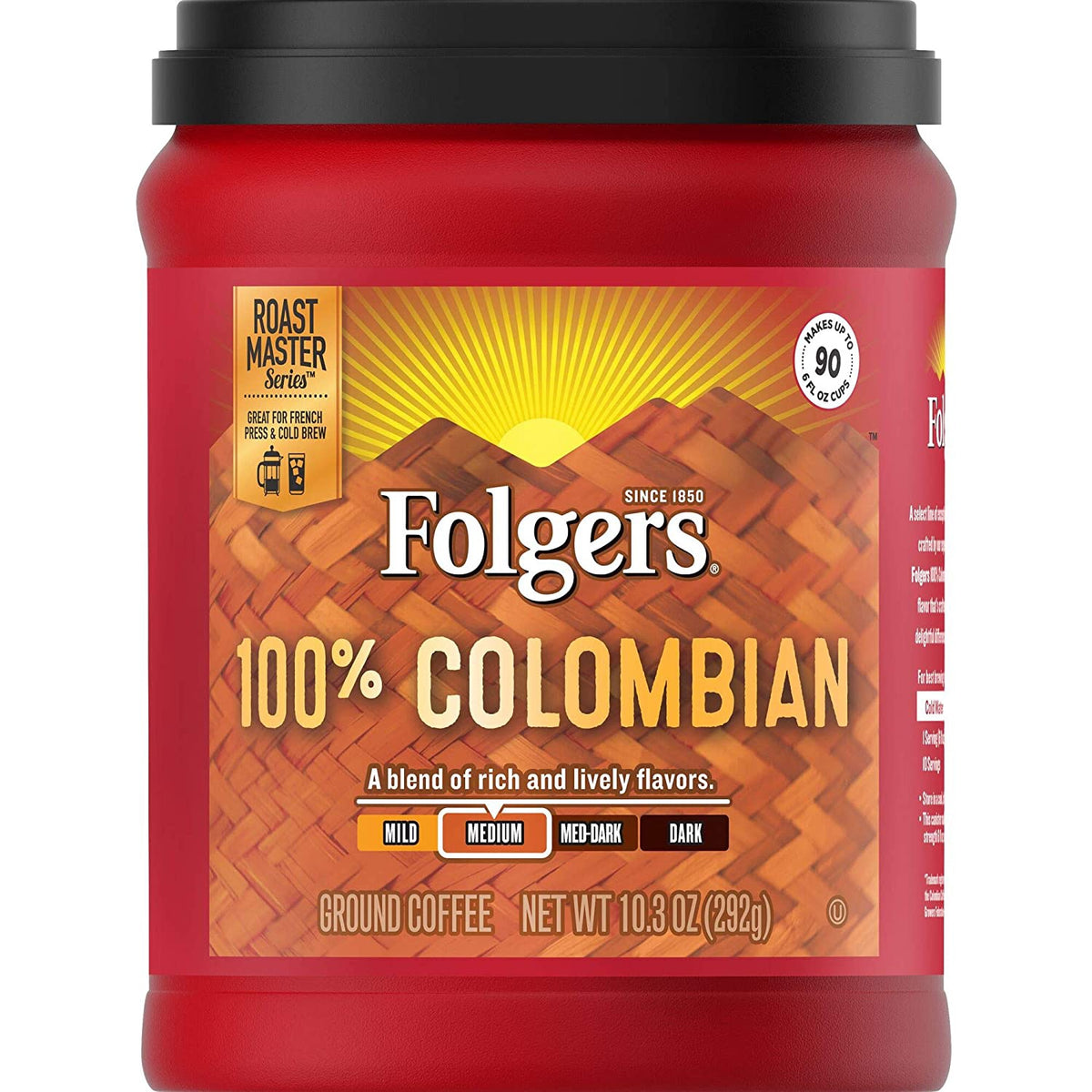 FOLGERS Coffee 100% Colombian Medium Ground 10.3OZ 292G