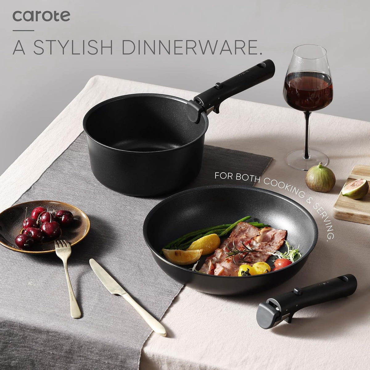 CAROTE Pot Set Non Stick 19PCS Black