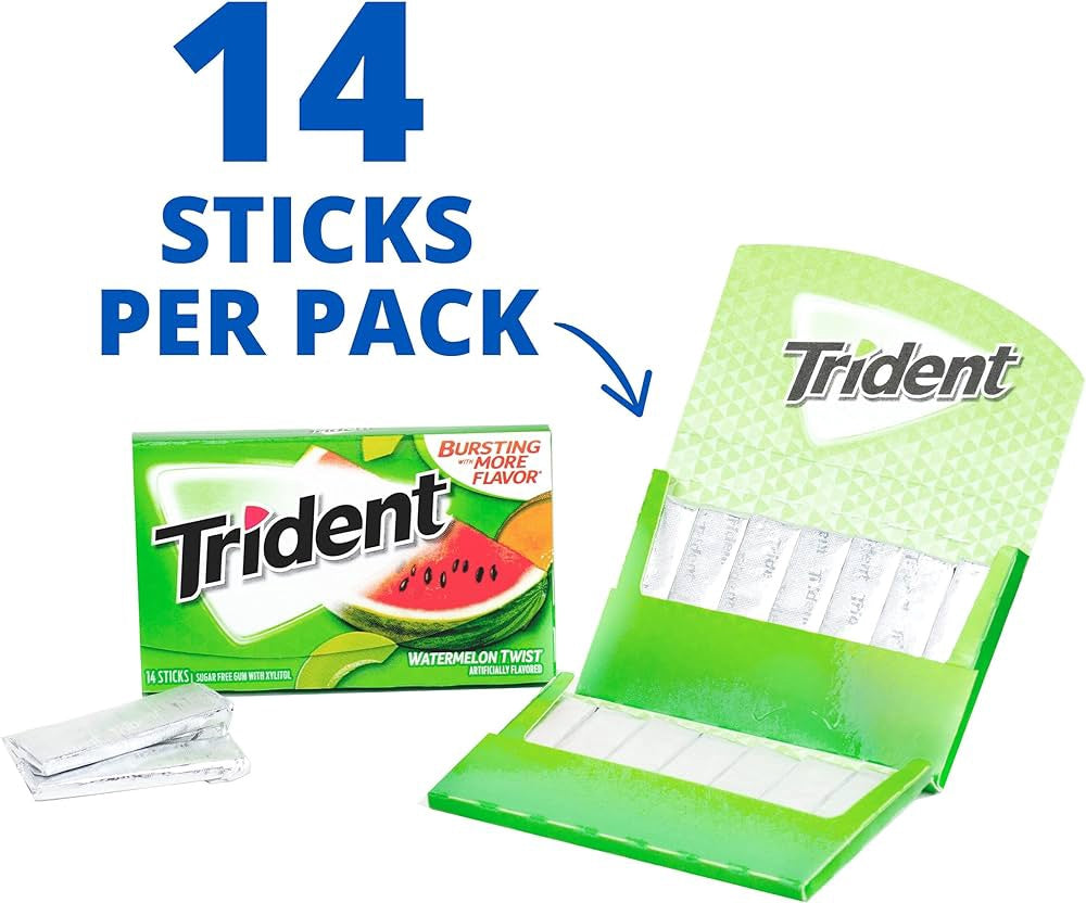 TRIDENT Watermelon Twist Flavor Gum Sugar Free 3-PACK 42-PIECES