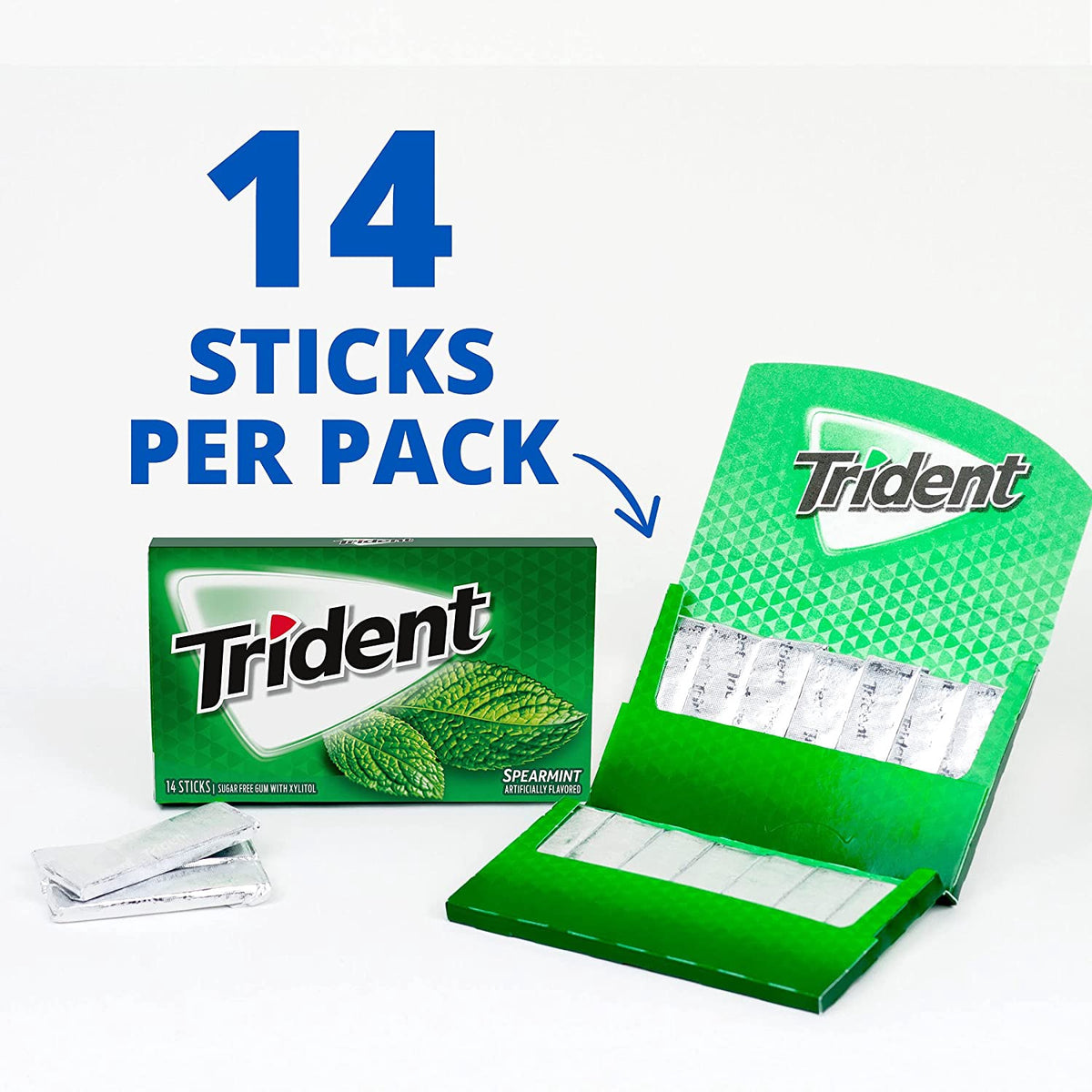 TRIDENT Spearmint Flavor Gum Sugar Free 14-PIECES