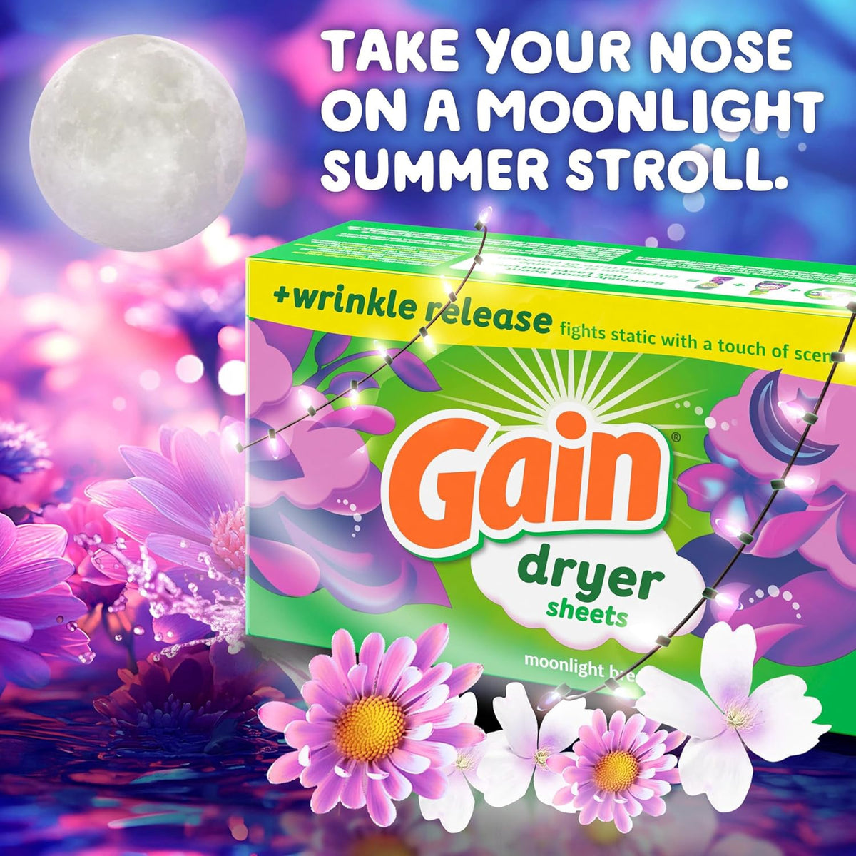 GAIN Dryer Sheet Plus Wrinkle Release Moonlight Breeze Scent 120COUNT