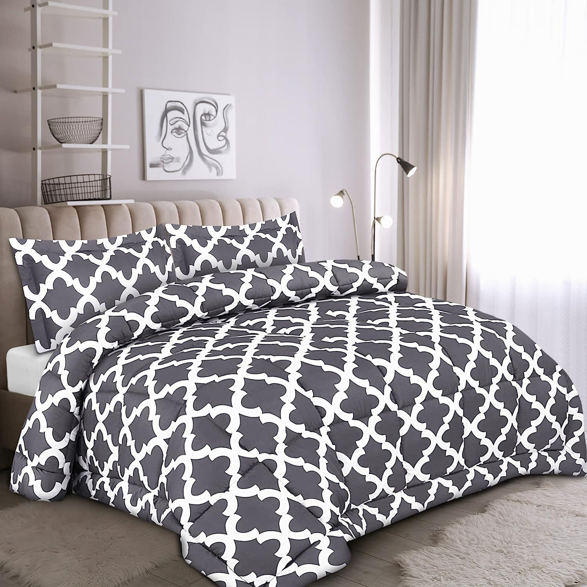 UTOPIA Comforter Set Queen / King Grey W/ 2 Shams