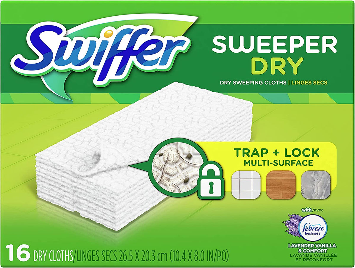 SWIFFER Refill Dry Sweeping Cloths Mop & Broom Floor Cleaner Febreze Lavender 16 Count