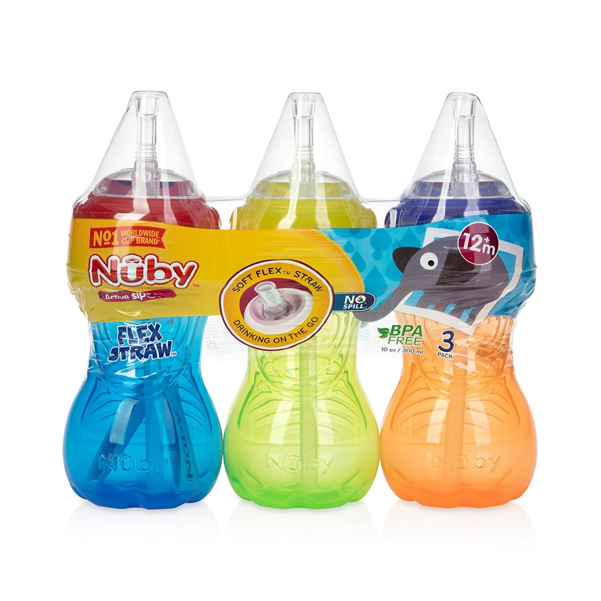 NUBY Baby NO-SPILL Cup with Flex Straw 3PCS 10OZ