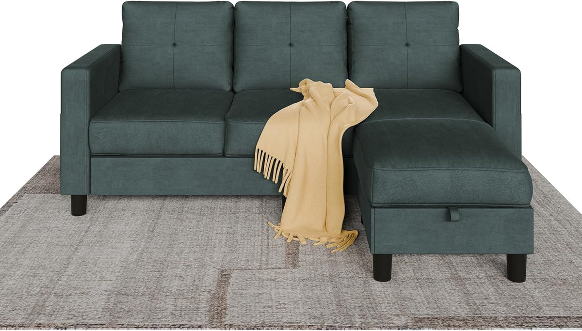 Sofa Sectional Dark Grey 3 Seat W/STORAGE Ottoman