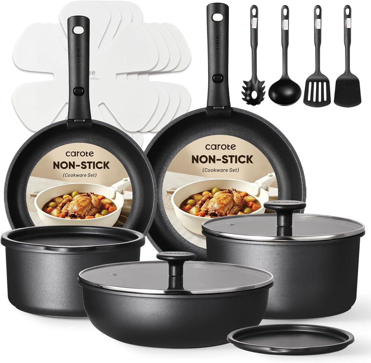 CAROTE Pot Set Non Stick 19PCS Black