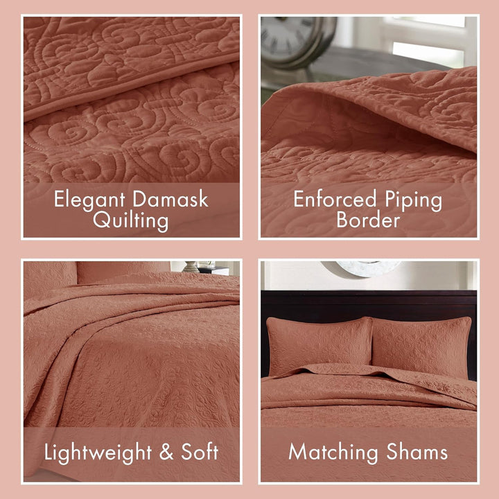 MADISON PARK Quilt Set Coverlet Reversible Damask 3PCS Queen