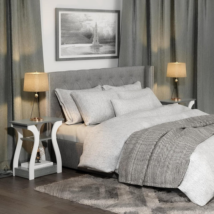 End Table Set of 2 Nightstand Grey & White