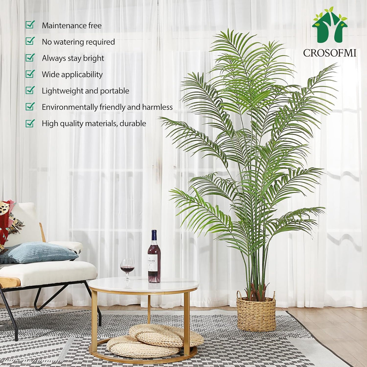 CROSOFMI Decoration Plant Artificial Areca Palm 6.5FT 1 Pack