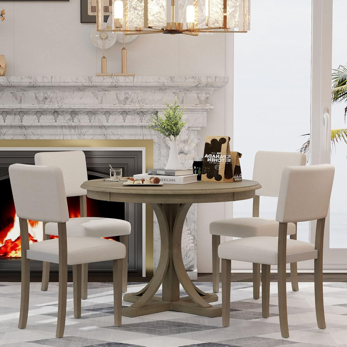Dining Set Round 5PC Taupe