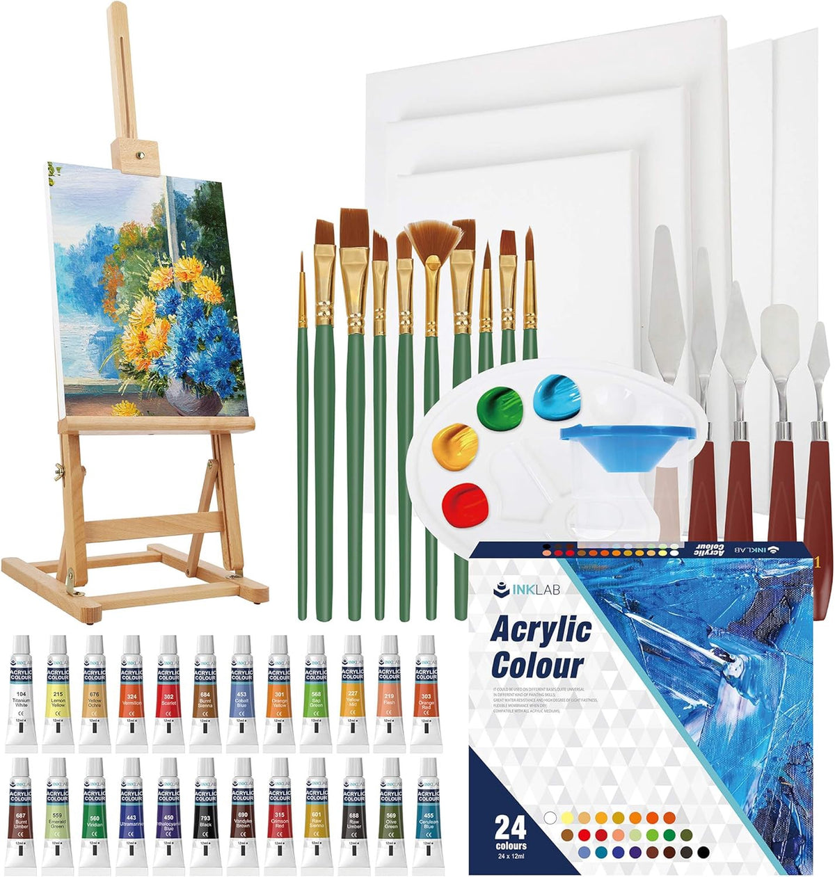 Easel Stand Set W/CANVAS & Acryllic Paint Ink Lab