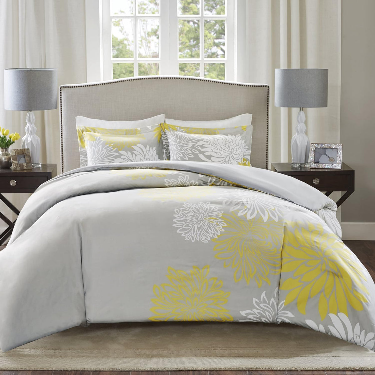 COMFORT SPACES Comforter Set Enya Modern Floral Queen Yellow