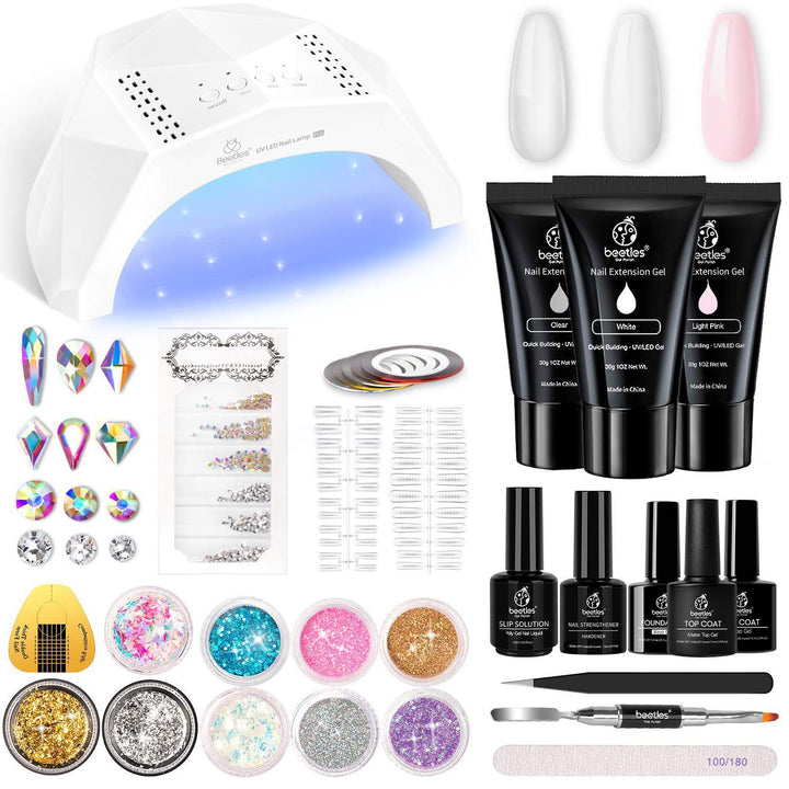 BEETLES Nail Poly Extension Gel Kit with 48W Lamp (Black Floral Box)