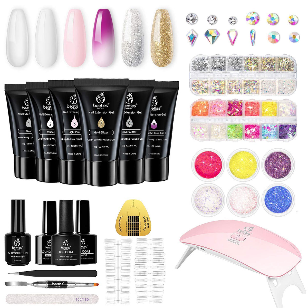 BEETLES Nail Poly Extension Gel Starter Kit with Mini LED Lamp