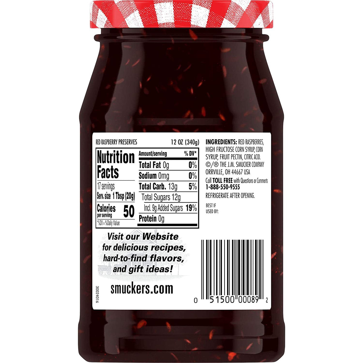SMUCKER'S Red Raspberry Preserves 12OZ 340G