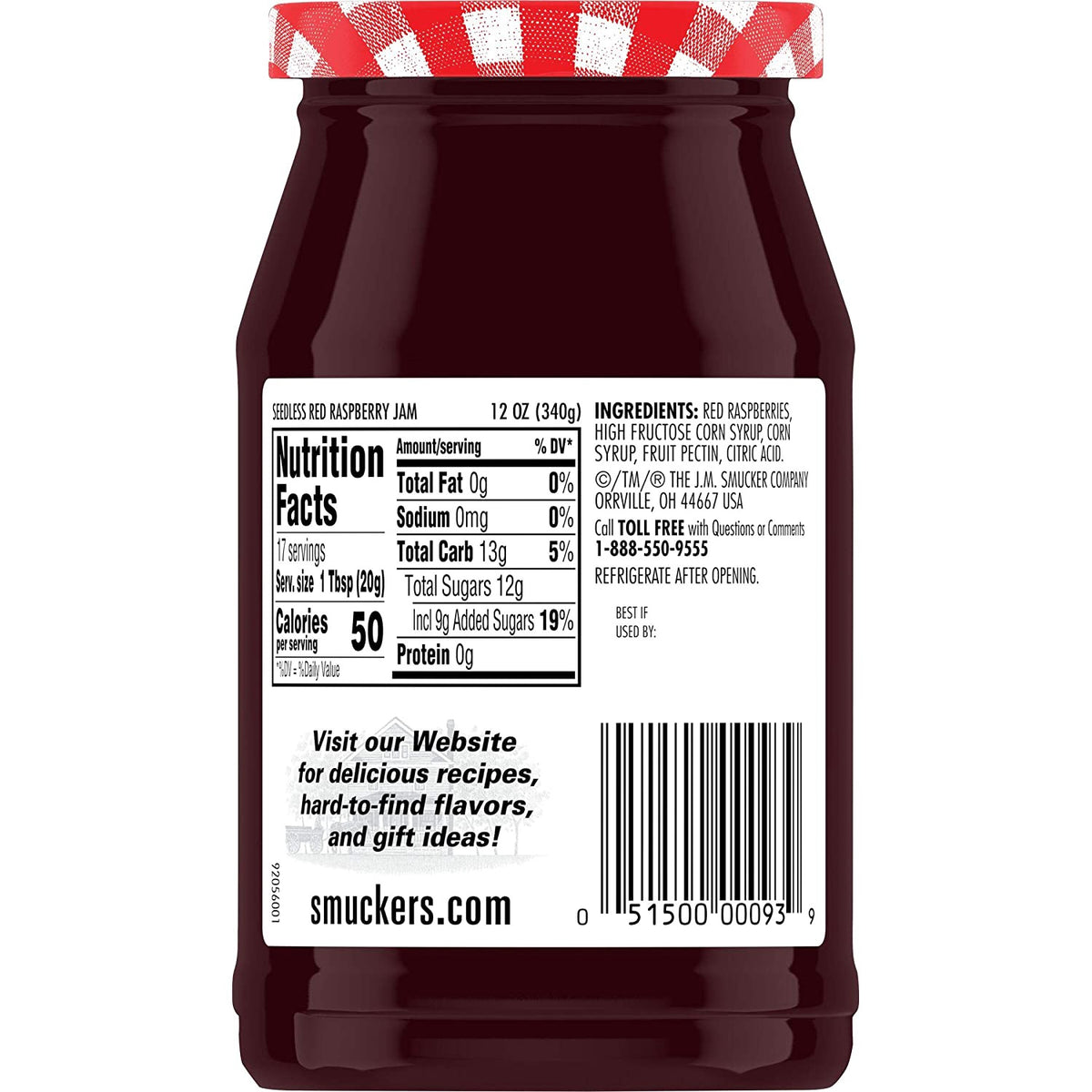 SMUCKER'S Red Raspberry Jam 12OZ 340G