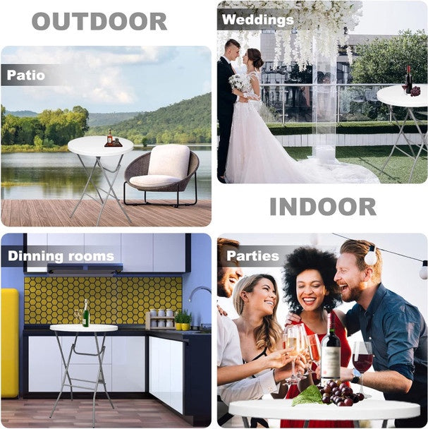 HOMESTAR Table Folding Plastic White Cocktail 349025 NSC-3036 Keckom 2.6FT Straight Round 31.5" X 43.5"