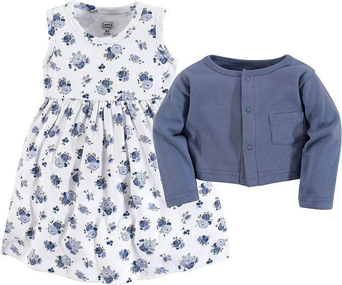 LUVABLE FRIENDS Baby Dress Blue Floral / Yellow