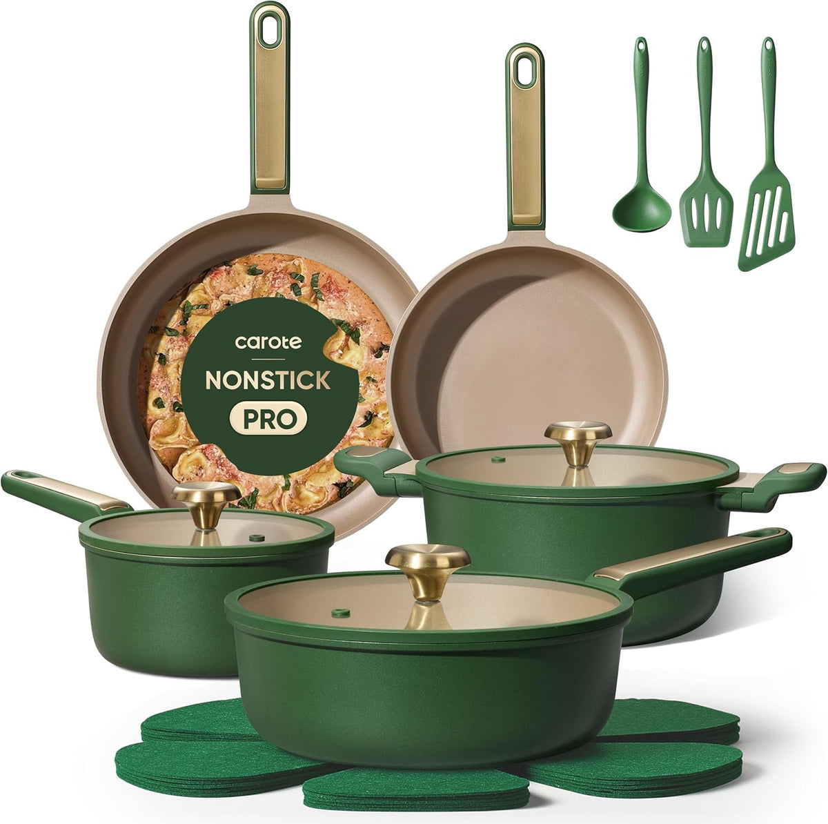CAROTE Pot Set Non Stick 16PCS Green