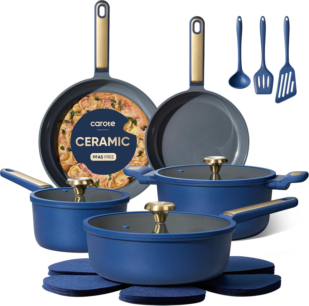 CAROTE Pot Set Non Stick 16PCS Blue