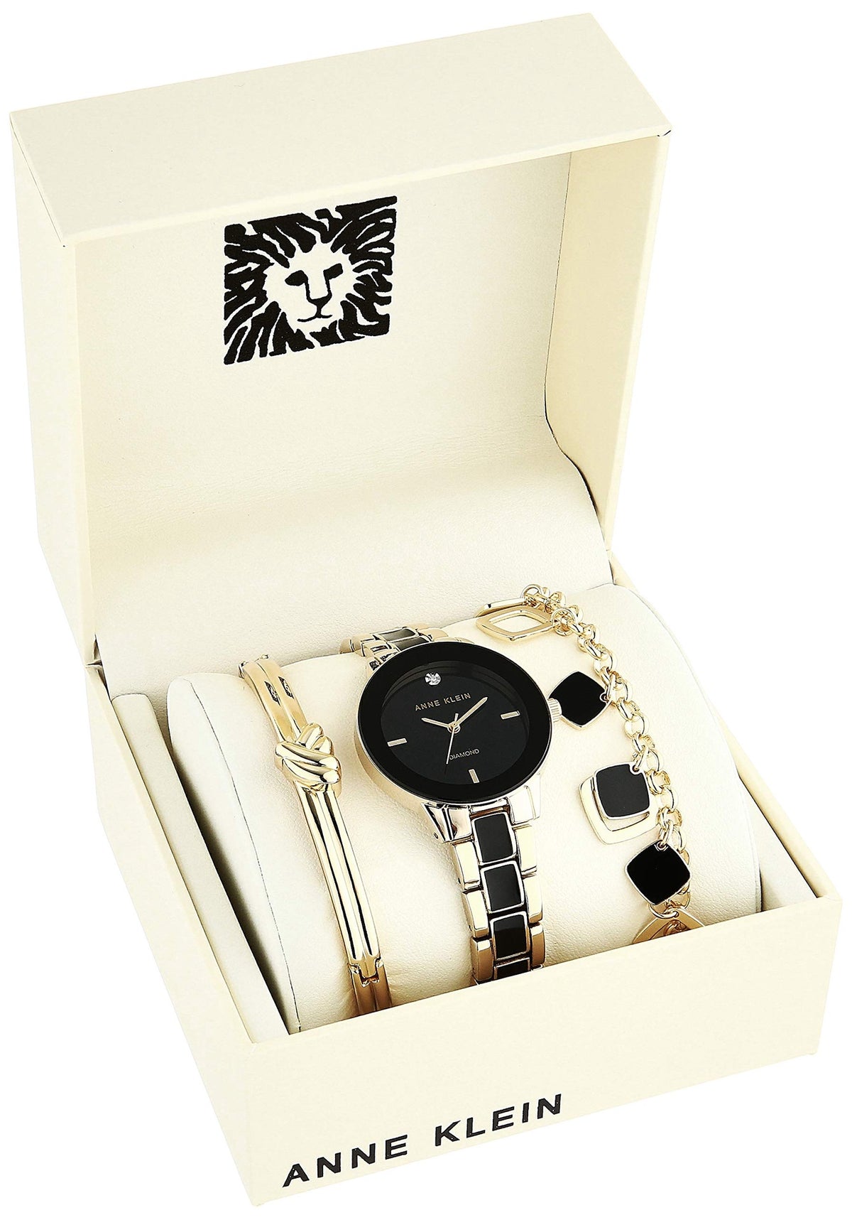ANNE KLEIN Watch Set Women Genuine Diamond Dial Watch and Bracelet Set AK/3348BKST