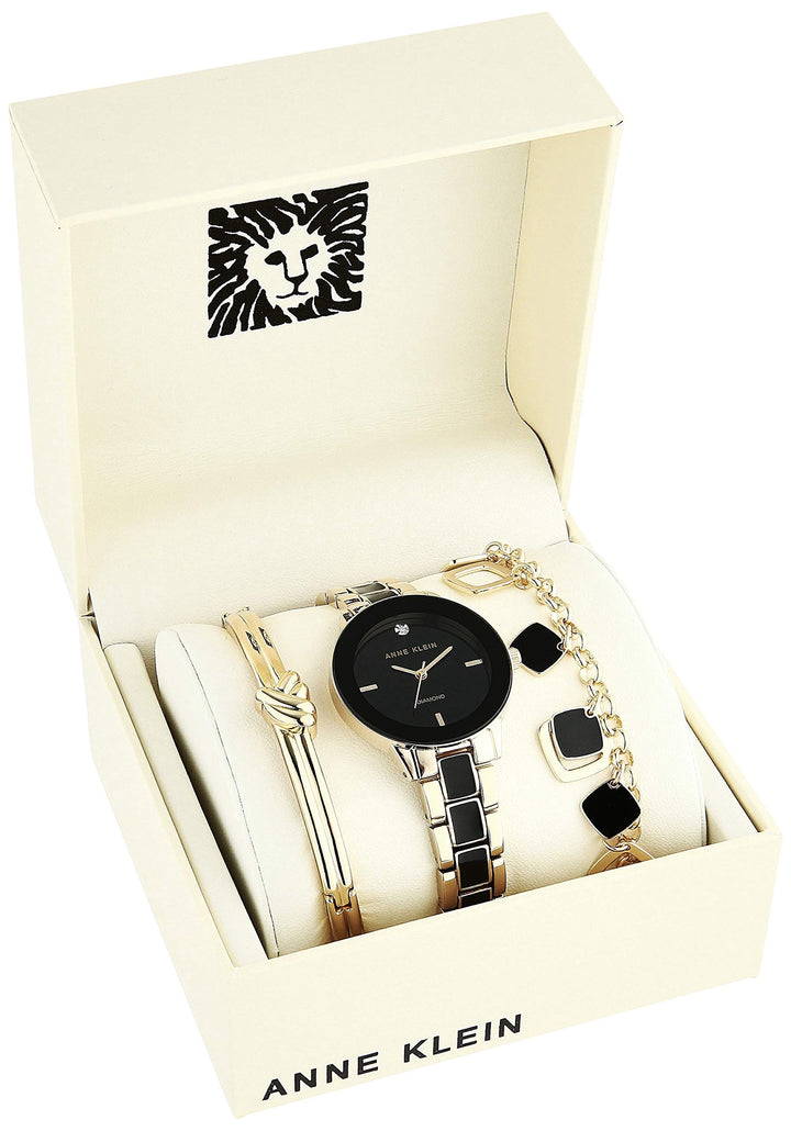 ANNE KLEIN Watch Set Women Genuine Diamond Dial Watch and Bracelet Set AK/3348BKST
