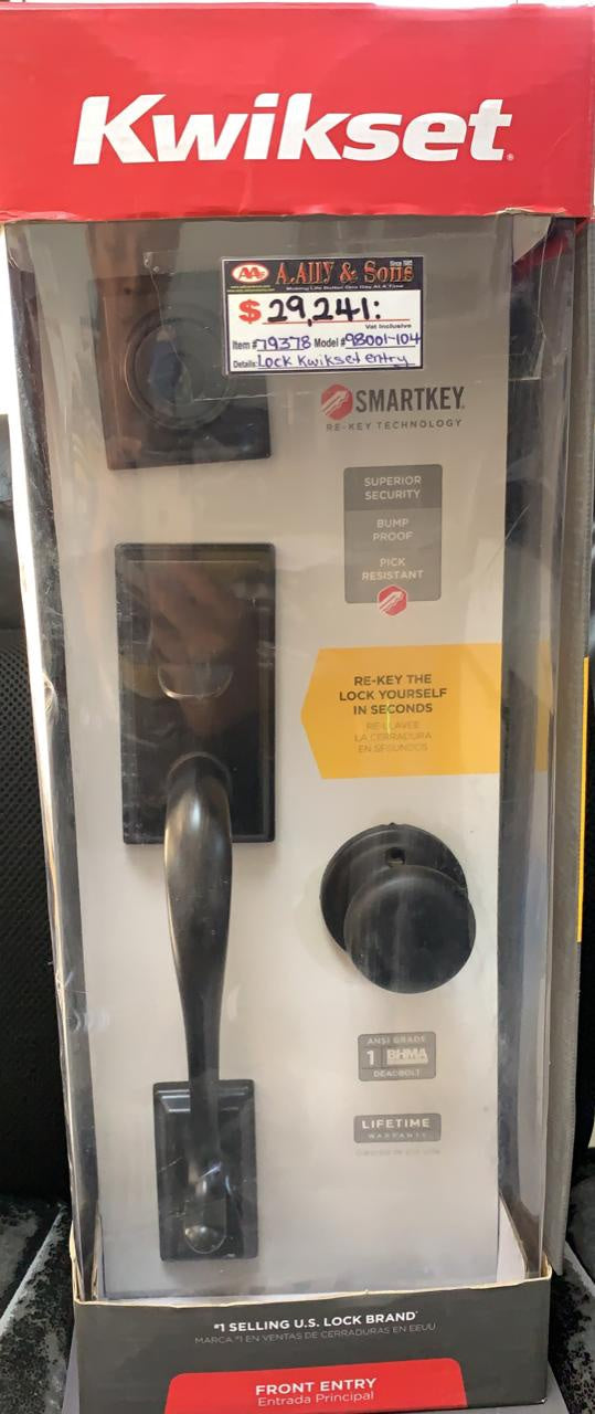 KWIKSET Lock Front Entry 98001-104 Black Lge