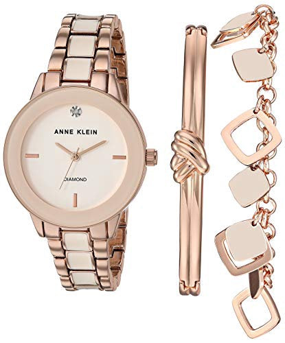 ANNE KLEIN Watch Set Women Genuine Diamond Dial Watch and Bracelet Set AK/3348BHST