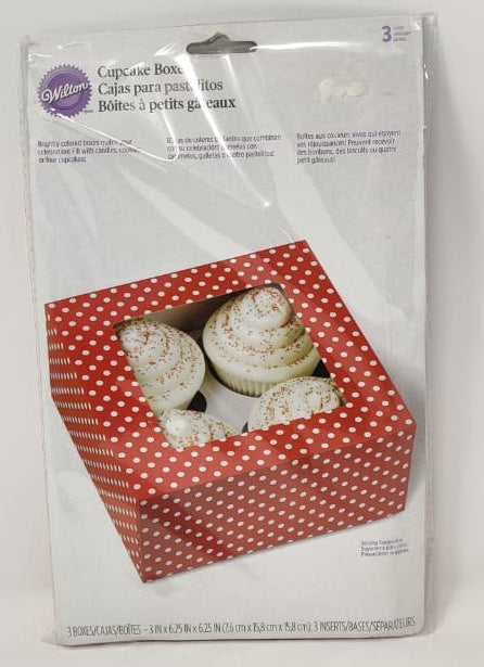 WILTON Baking Cupcake Boxes 3PCS 6.25"X6.25"X3" Holds 4 Cupcakes 415-0575