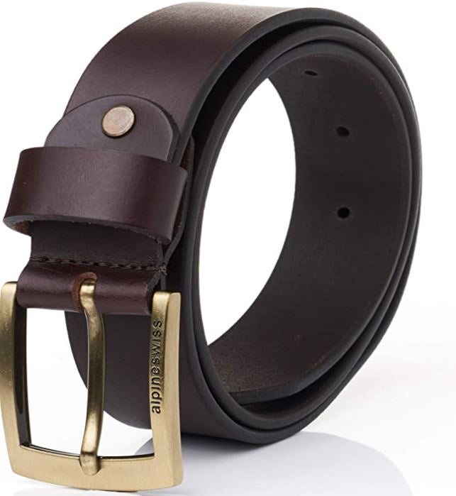 ALPINESWISS Men Belt Alpine Swiss Genuine Leather Signature Buckle Brown
