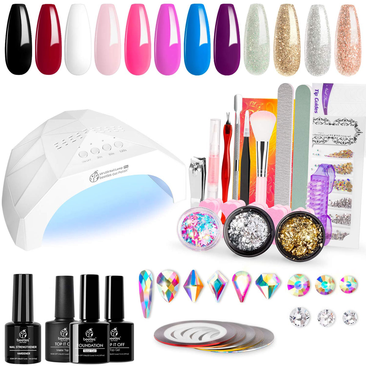 BEETLES Nails 12 Colors Home Diy Gel Nail Polish Starter Kit with 10PCS 100 180 Grit Nail File