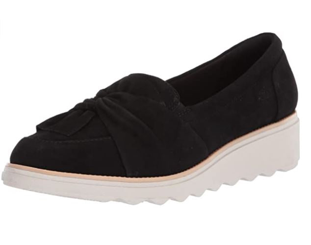 CLARKS Footwear Women's Sharon Dasher Loafer Black Suede with White Outsole