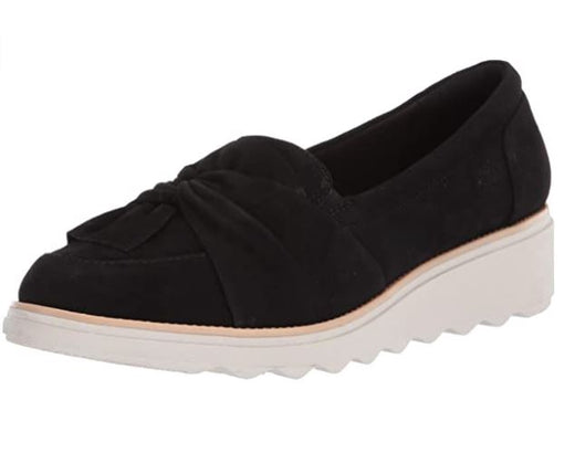 CLARKS Footwear Women's Sharon Dasher Loafer Black Suede with White Outsole