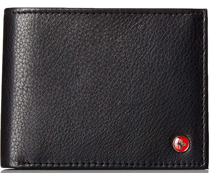 ALPINESWISS Wallet Men Alpine Swiss Leather Bi Fold Flip Up Window Black