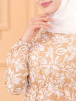 Dress Floral Camel & White Cotton